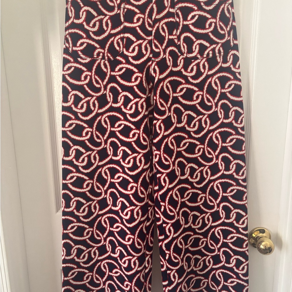 NEW: Anthropologie Navy and Red Patterned Wide Leg Pants